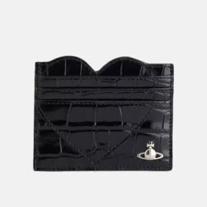 Heart Croc-Embossed Leather Card Holder front