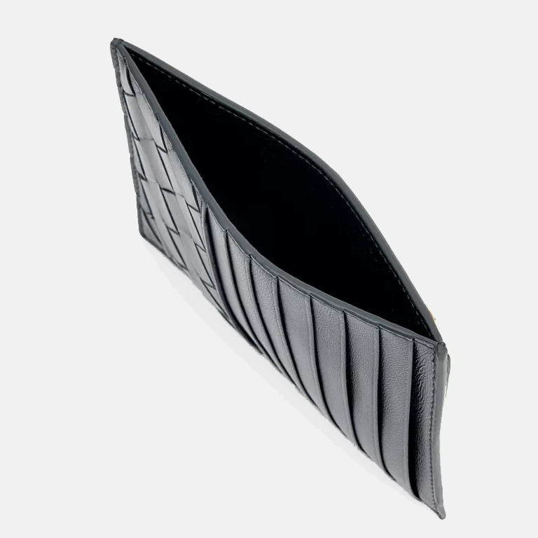 Intrecciato leather card holder open