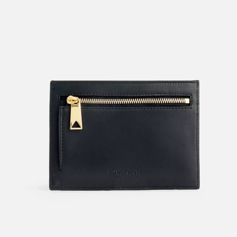 Intrecciato leather card holder zip