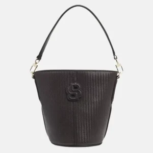 Logo-Appliqué Faux-Leather Bucket Bag front