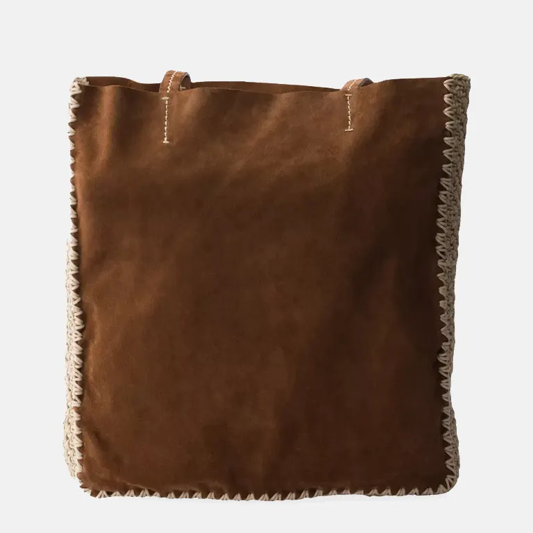 Logo-Print Large Suede and Crochet Tote Bag back