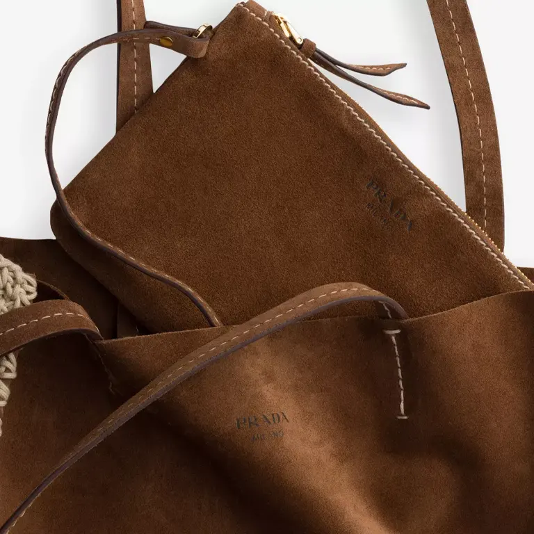 Logo-Print Large Suede and Crochet Tote Bag bag