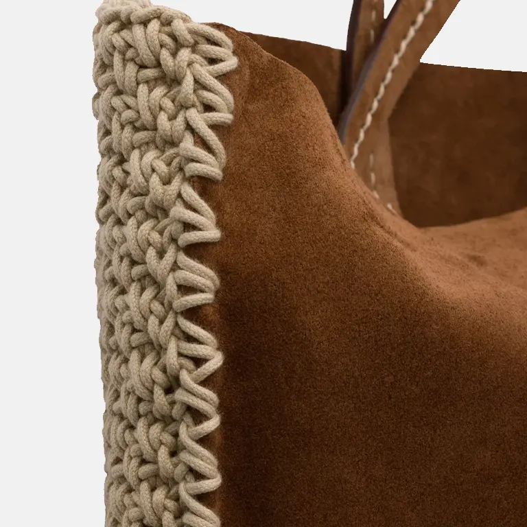 Logo-Print Large Suede and Crochet Tote Bag stip