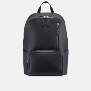 Logo-embossed leather backpack front