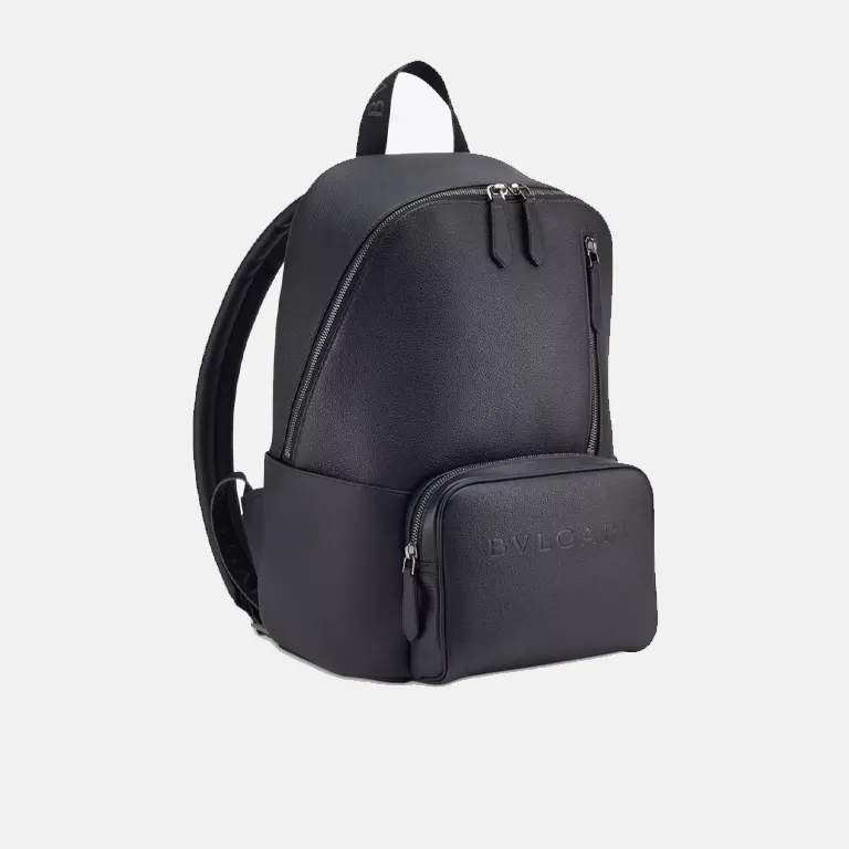 Logo-embossed leather backpack side