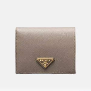 Logo-plaque small saffiano leather wallet front