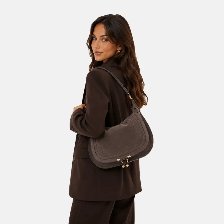 Marcie Hobo Large Suede Top-Handle Bag model