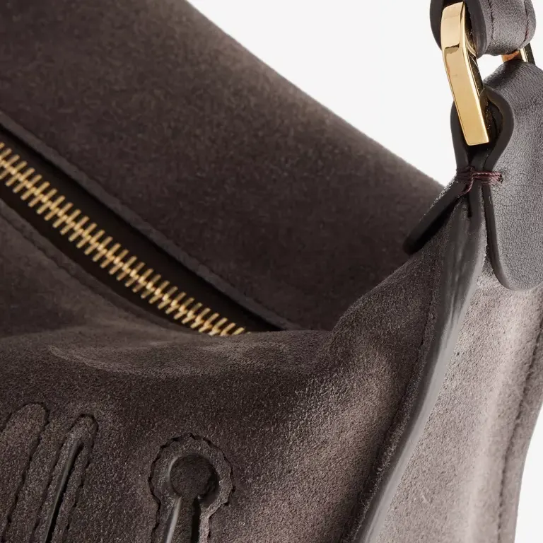 Marcie Hobo Large Suede Top-Handle Bag zipper