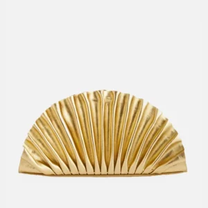 Nala pleated metallic-leather clutch bag front