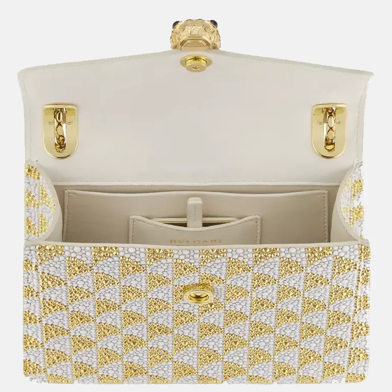 Serpenti Forever Day-to-Night Small Crystal and Leather Shoulder Bag open