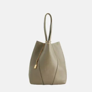 Spin Medium Leather Tote Bag ALOE GREEN front