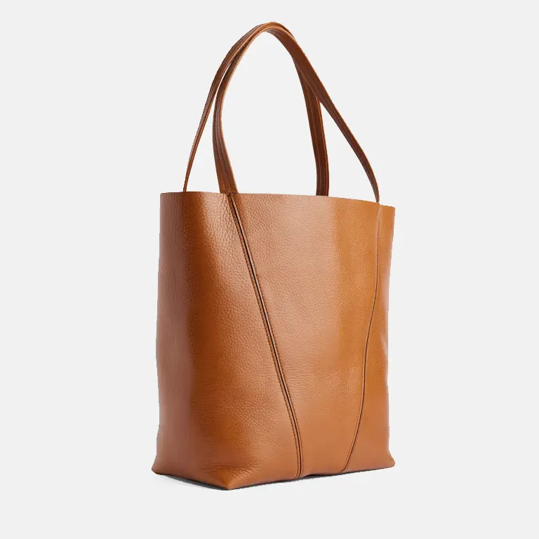 Spin medium leather tote bag brown back