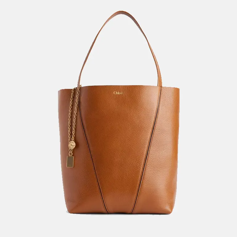 Spin medium leather tote bag brown bak