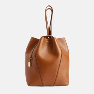 Spin medium leather tote bag brown front