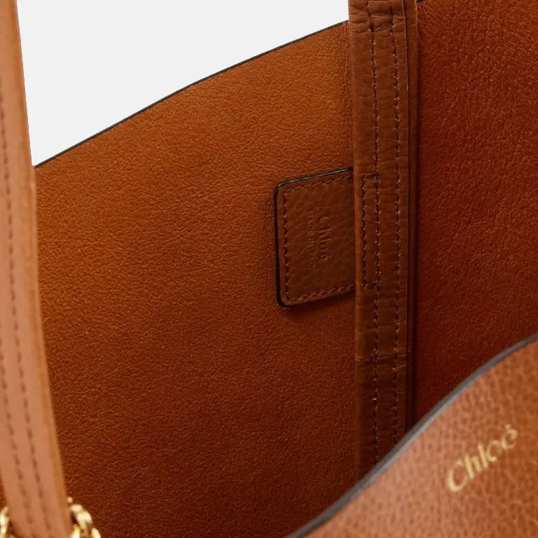 Spin medium leather tote bag brown open