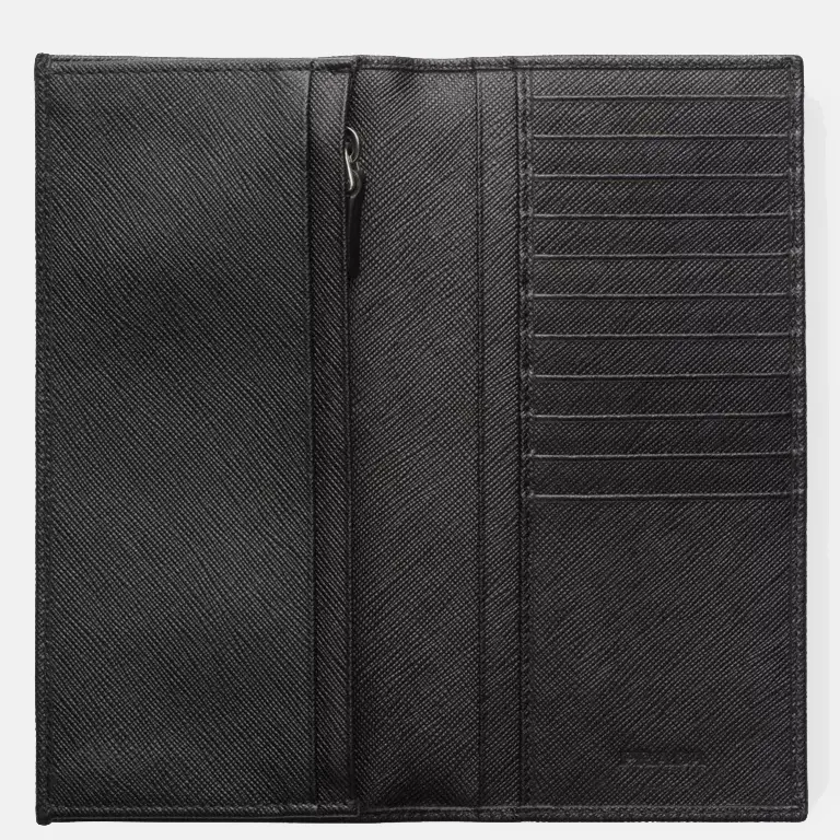Triangle-Logo Saffiano Leather Wallet open