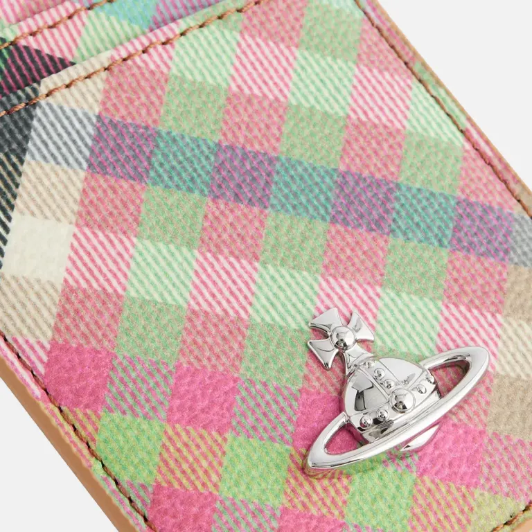 Vertical Check-Print Woven Card Holder front