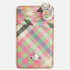 Vertical Check-Print Woven Card Holder front