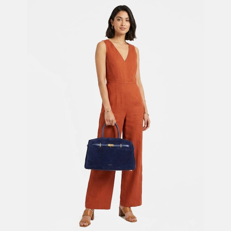 The Midi Hudson Suede Top-Handle Bag model