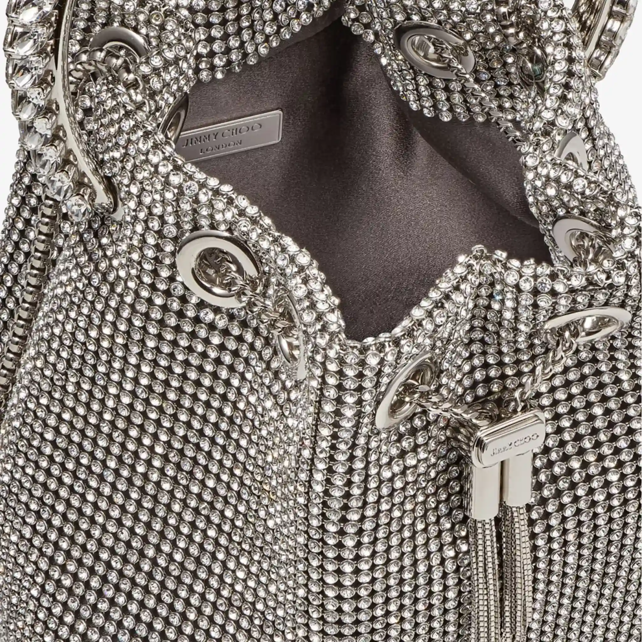 Bon Bon crystal-embellished mesh Silver Bag