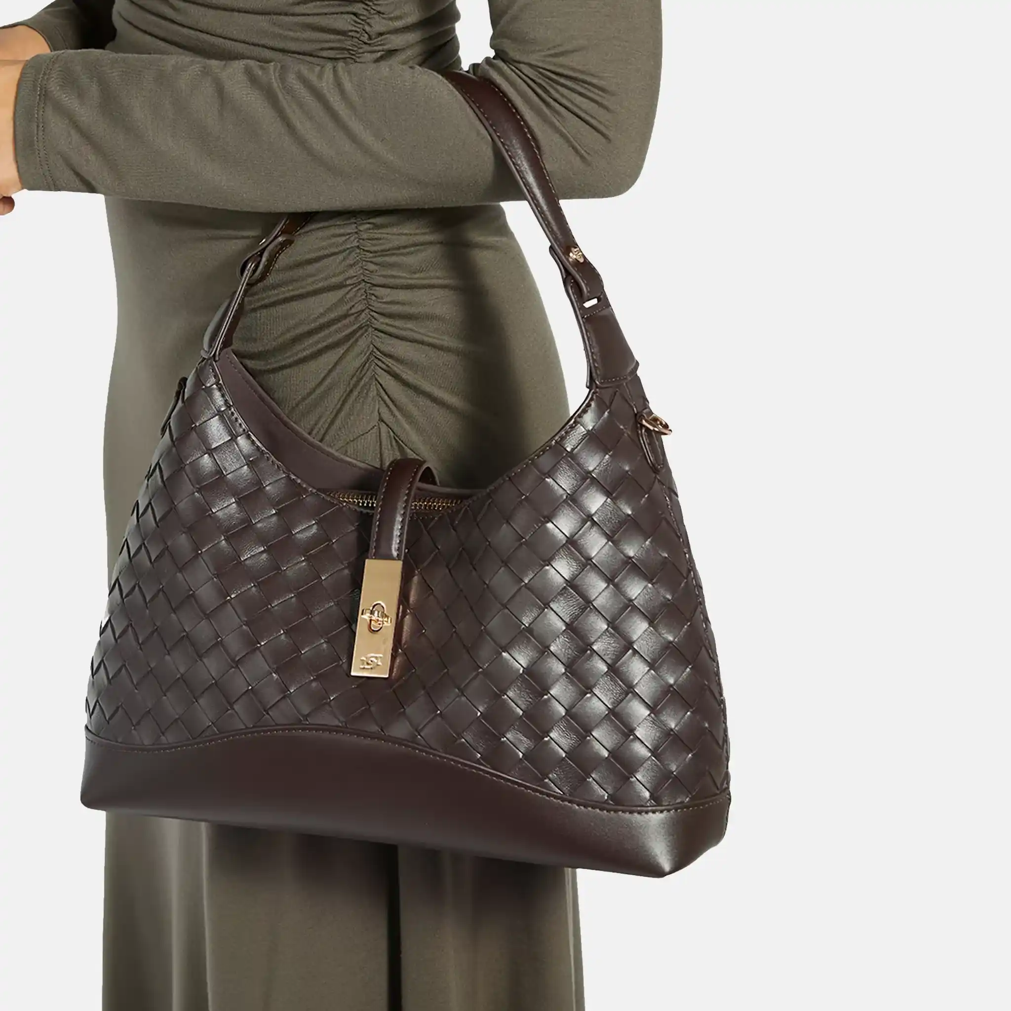 Dorset Woven Brown Leather Shoulder Bag