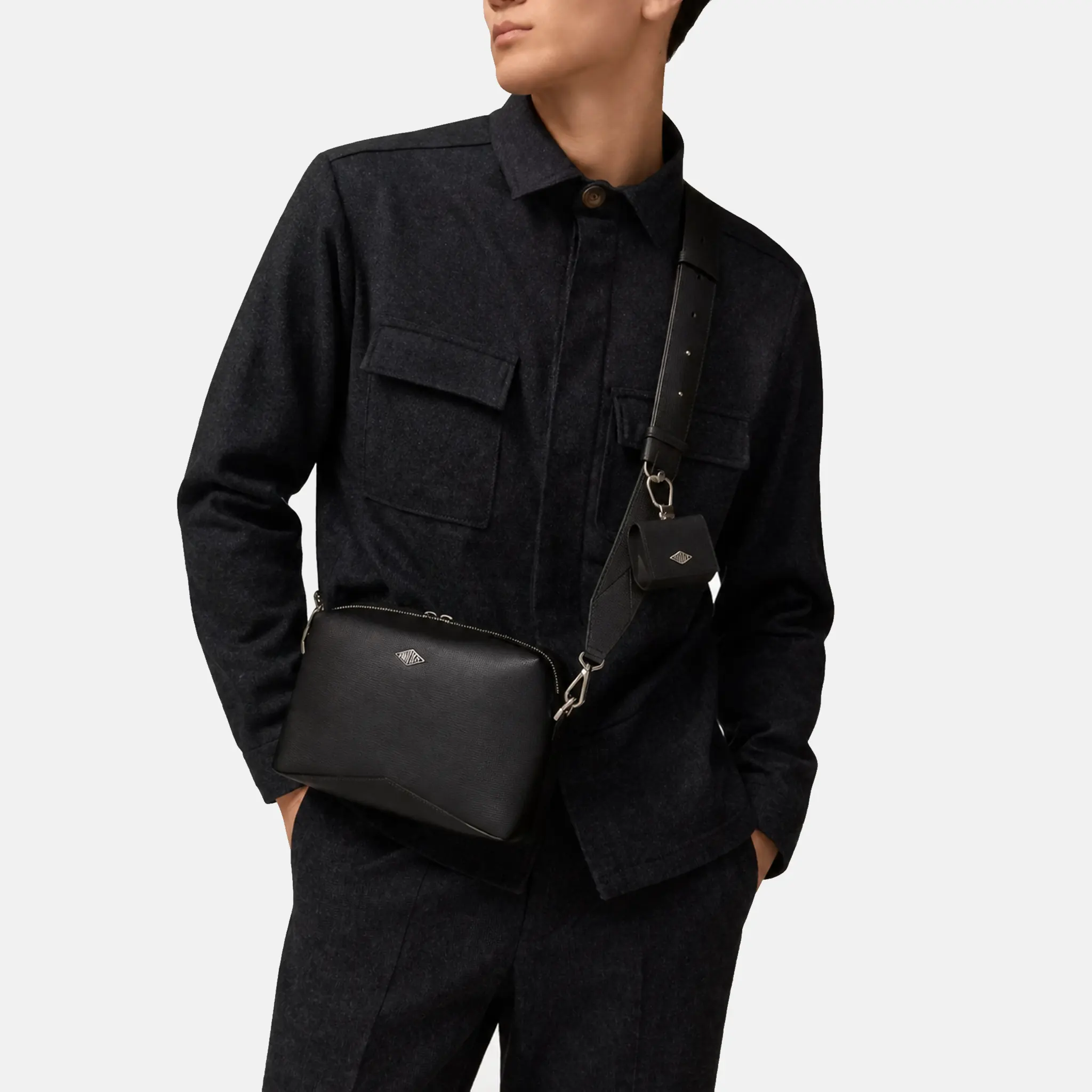Losange Leather Shoulder Black Bag