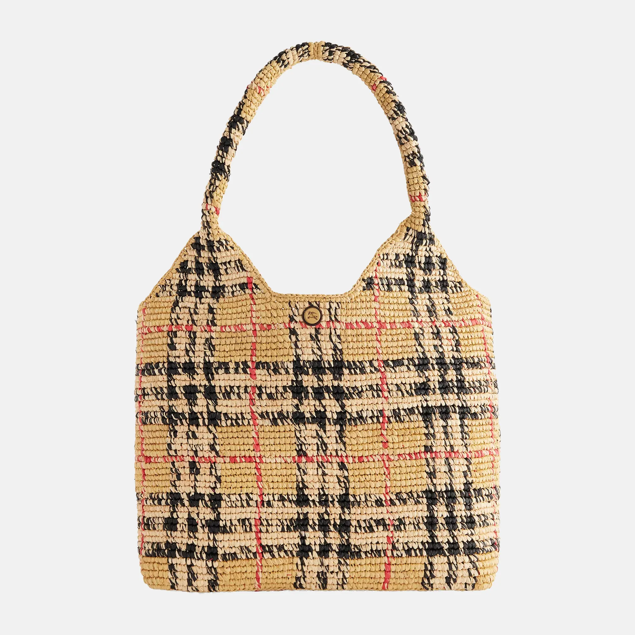 Margate Check Raffia Tote Bag