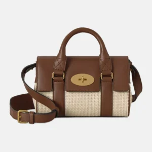 Mini Bayswater Raffia And Leather Tote Bag