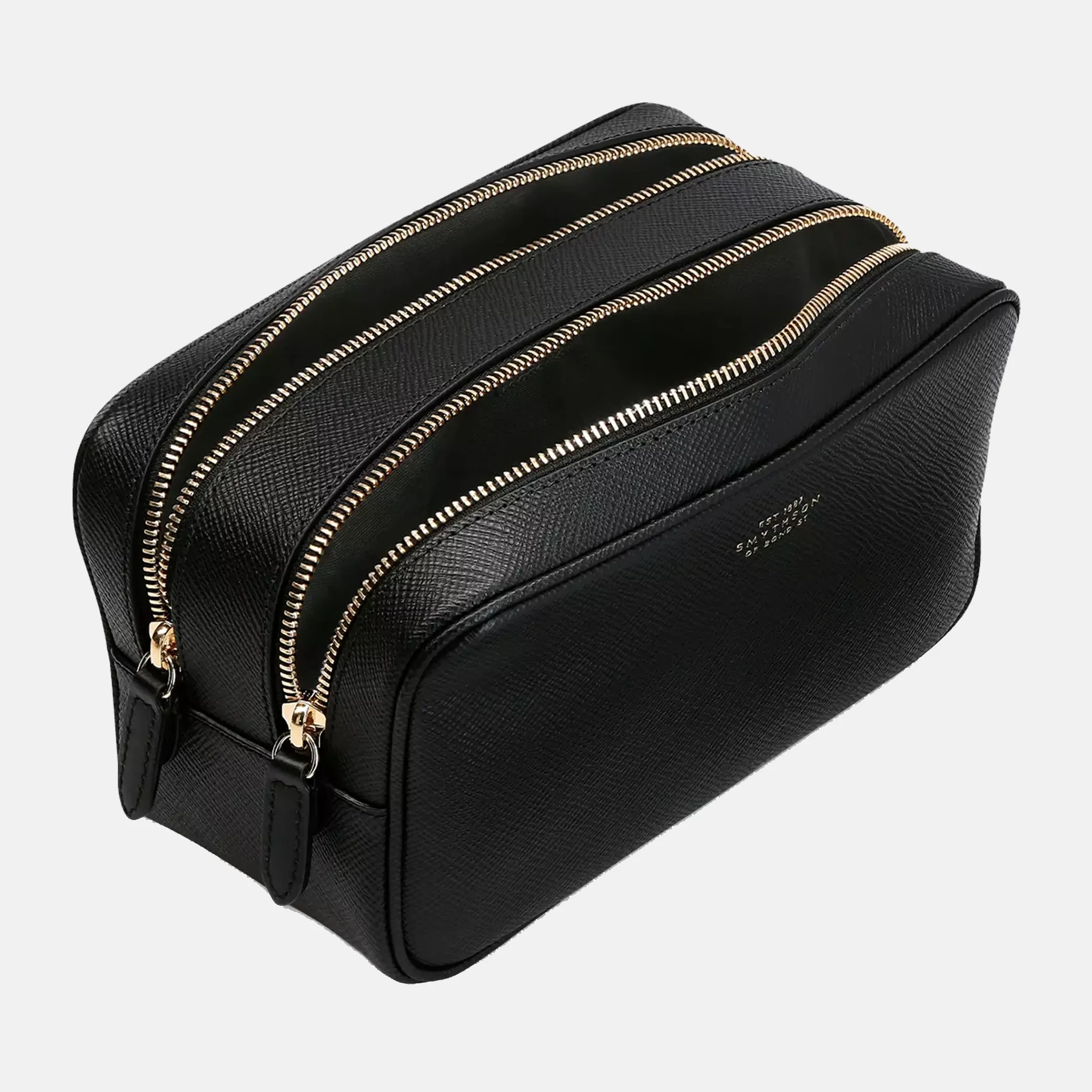 Panama Double Black Leather Washbag