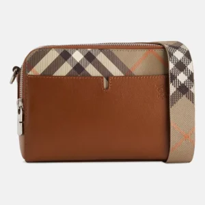 Pop Check Mini Case Leather Crossbody Brown Bag