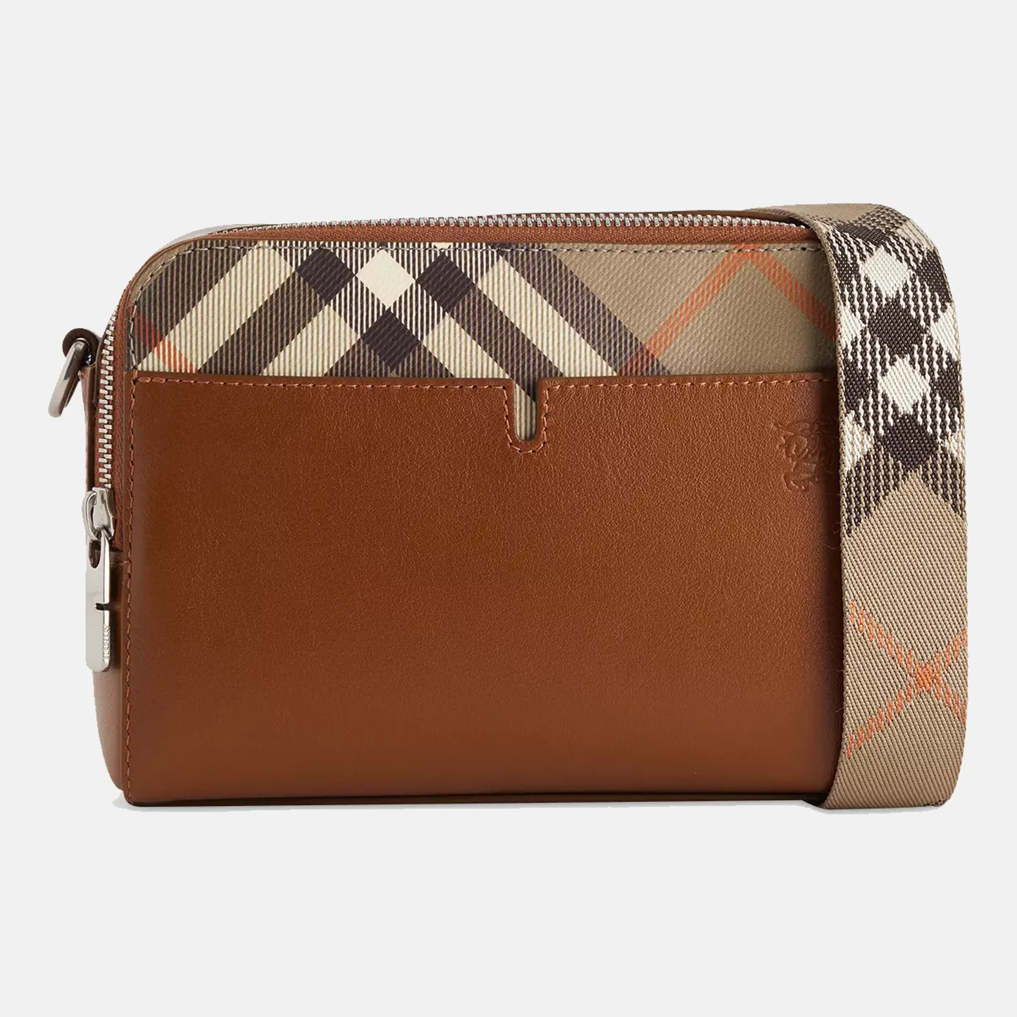 Pop Check Mini Case Leather Crossbody Brown Bag