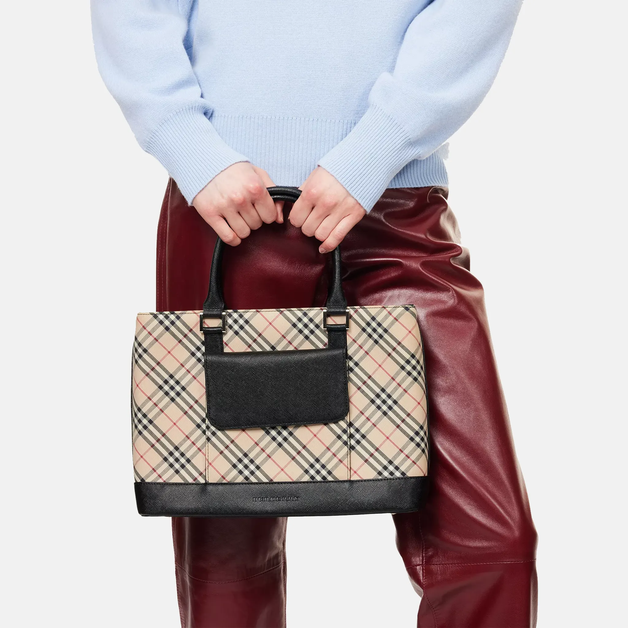 Pre-Loved Burberry Check Canvas Tote Bag