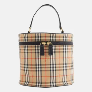 Pre-Loved Check-Print Canvas Vanity Pouch