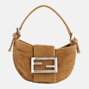 Pre-Loved Fendi Corduroy Croissant Brown Shoulder Bag