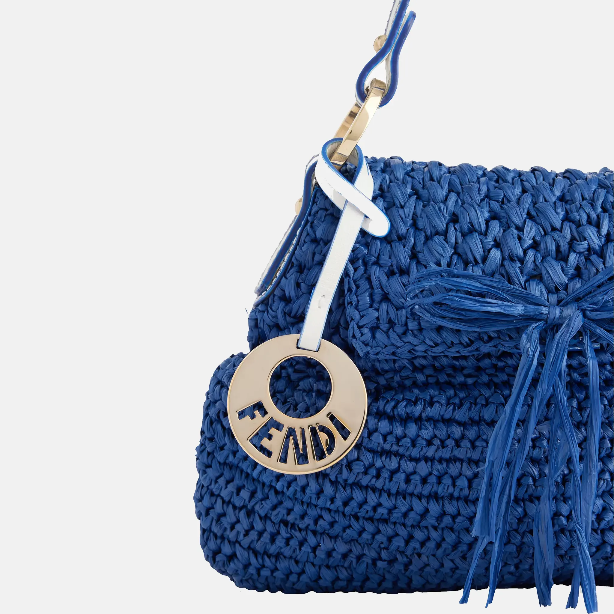 Pre-Loved Fendi Raffia Blue Handbag