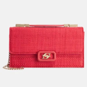 Skilled Raffia Top Handle Micro Red Bag