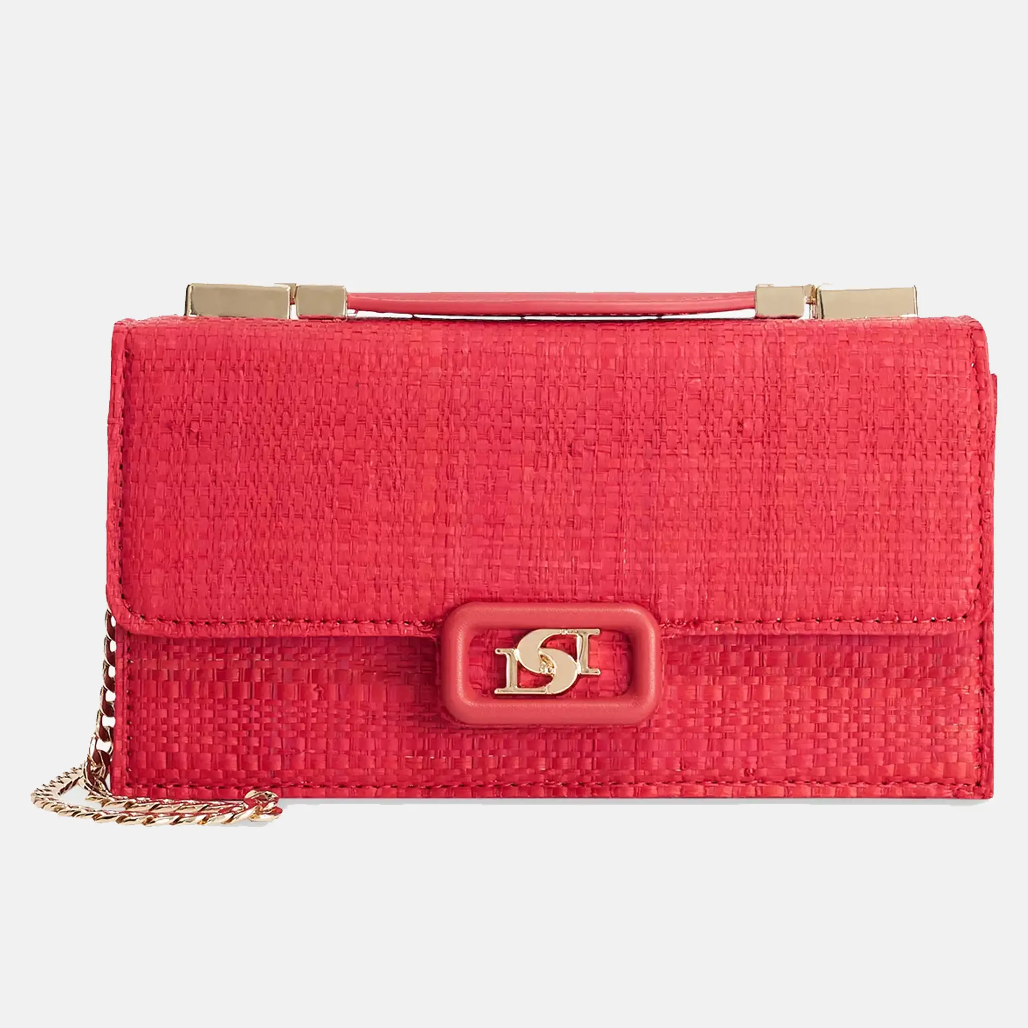 Skilled Raffia Top Handle Micro Red Bag