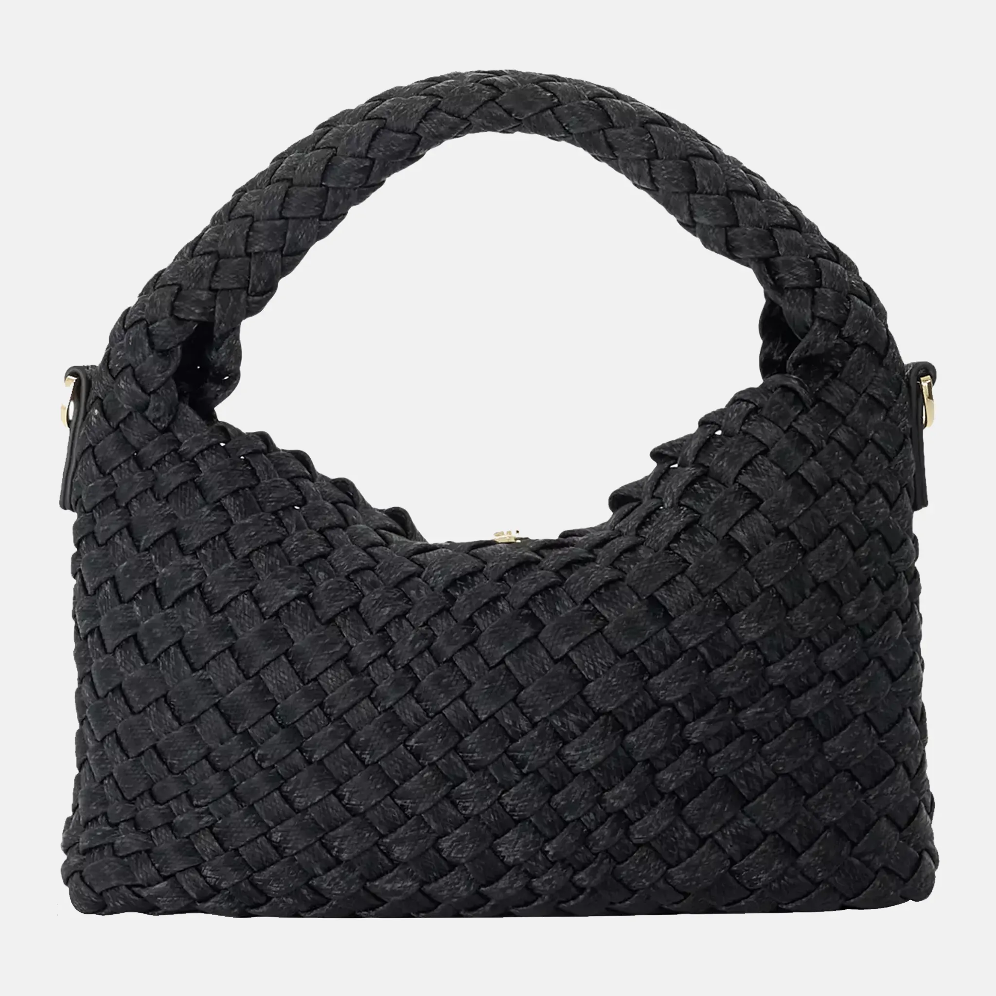 Dinkydeliberate Mini Woven Top-Handle Black Bag Back