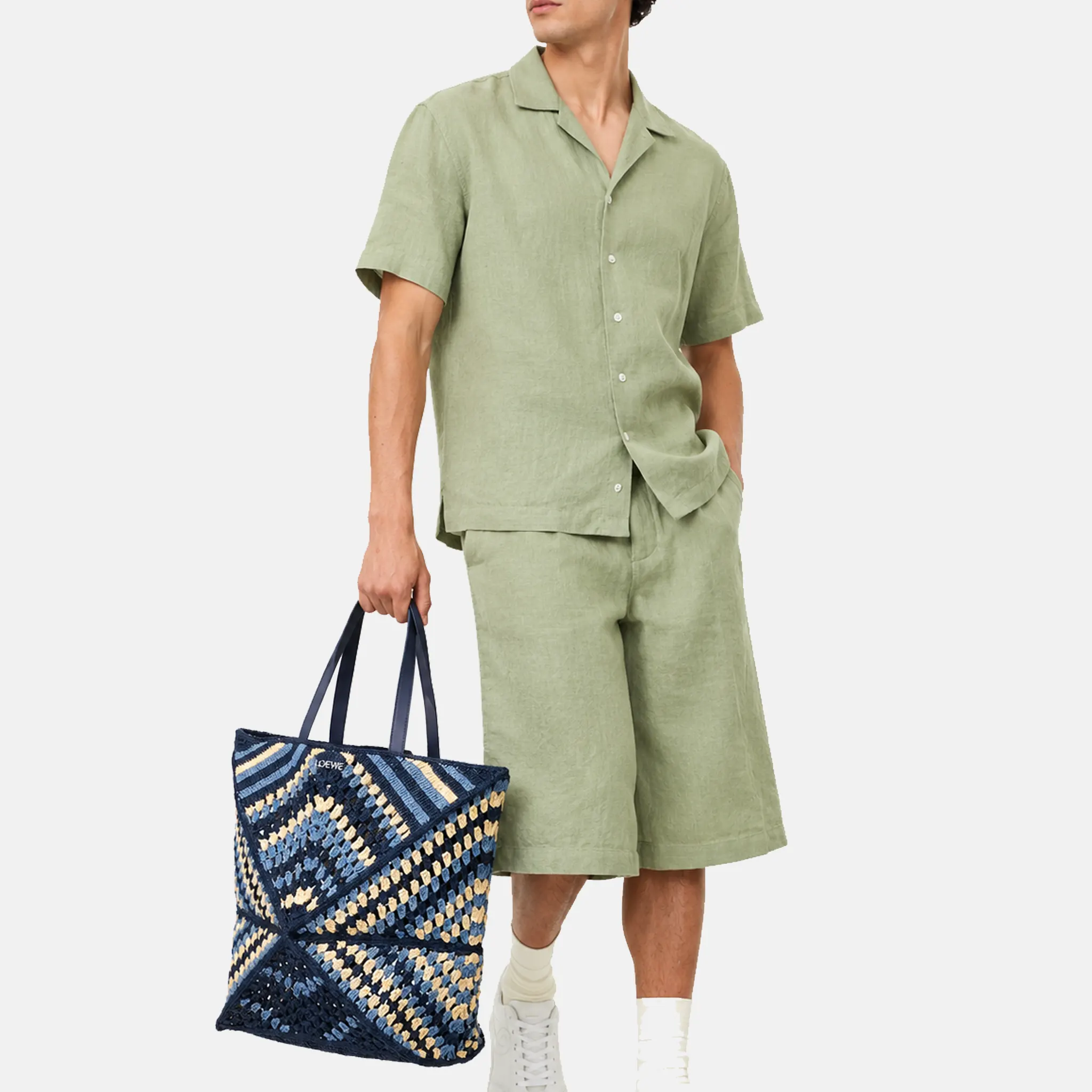 Puzzle Fold Raffia Shoulder Bag
